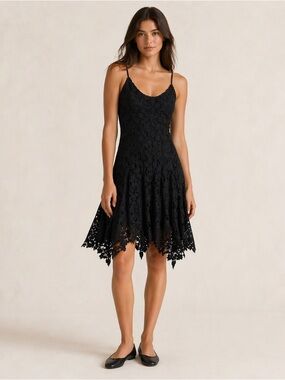 Polo Ralph Lauren Black Lace Dress Romantic Cocktail Coquette Classic M